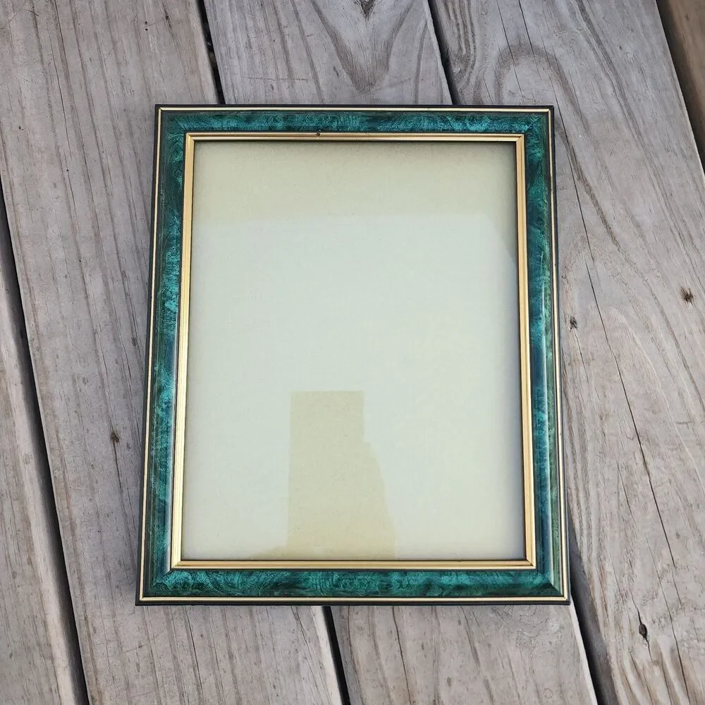 Vintage Green,Gold & Black 11x9 Glass Picture Frame Collectible Made in Thailand